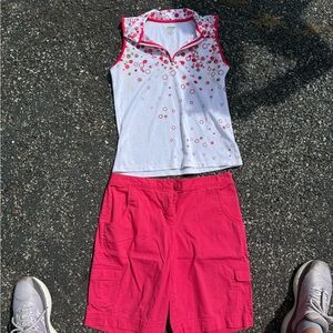Izod White and Pink Sleeveless Top with Pink Shorts